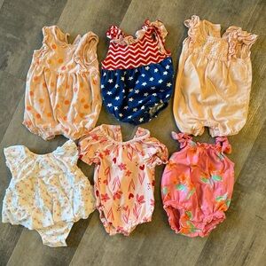 LOT OF 6 - baby girl summer rompers, 0-3 month